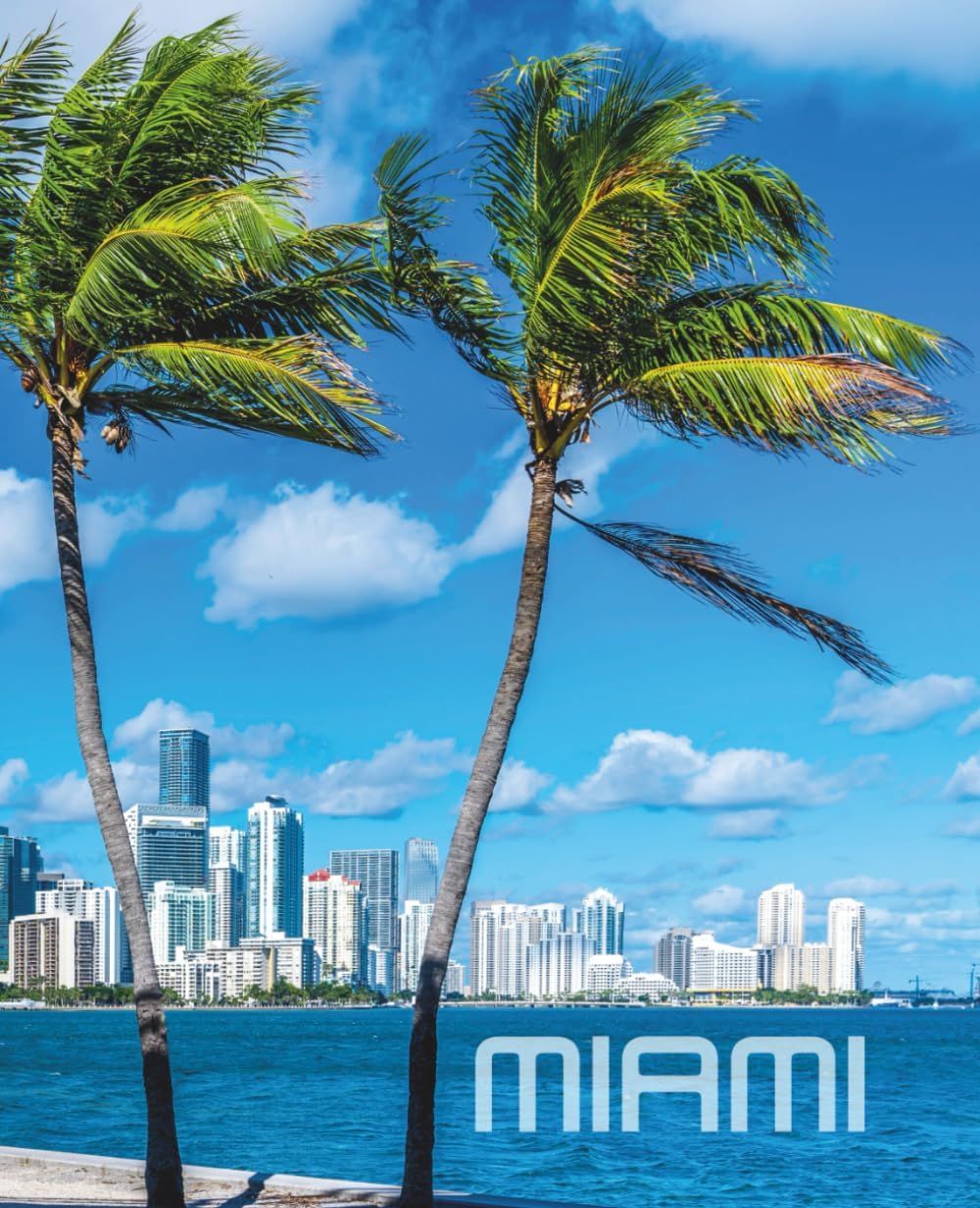 Cover image of Miami Aesthetic Composition Notebook with tropical skyline and palm trees